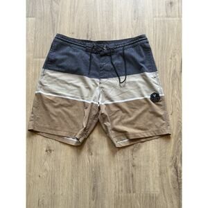 Vissla Boardshorts Unlined Mens 34 Upcycle Cotton Quick Dry Swim Gray Brown Tan
